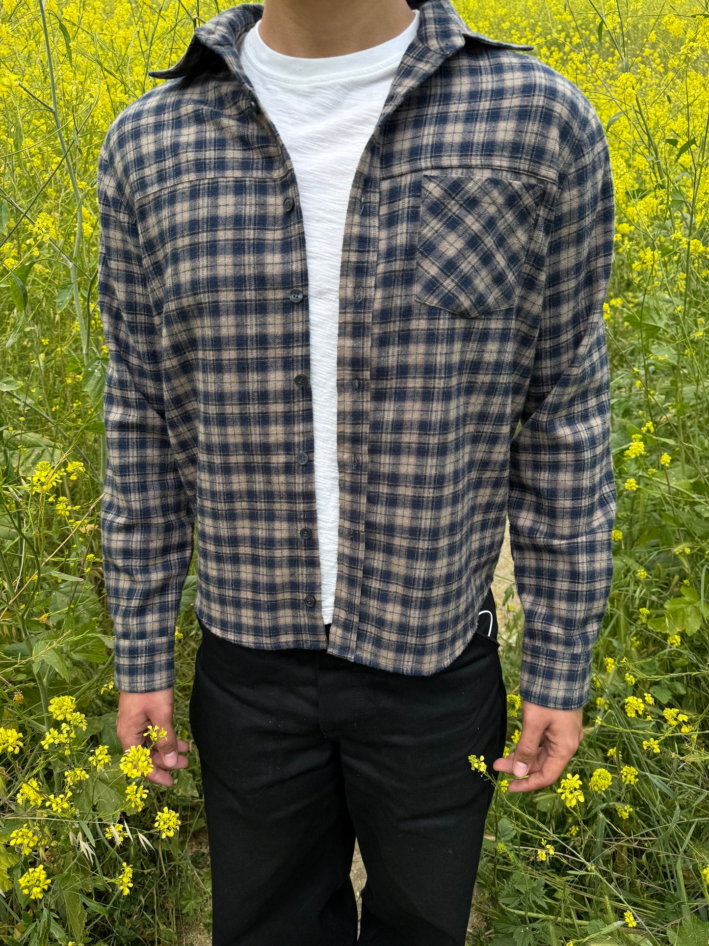 Navy Cropped Flannel