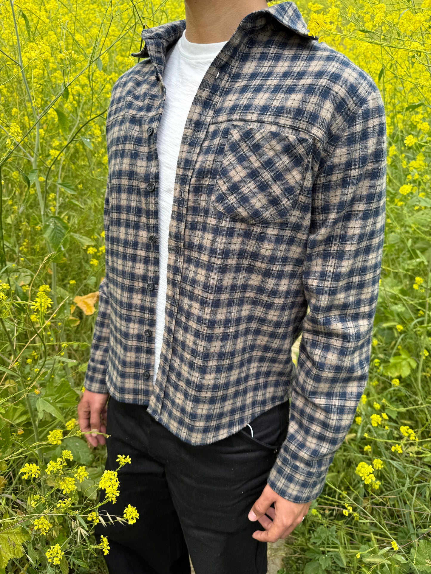Navy Cropped Flannel